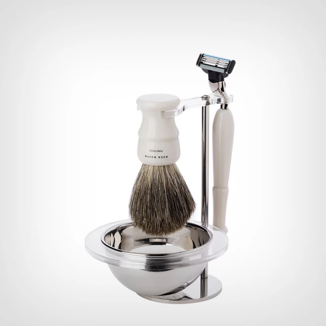 Acca Kappa Shaving Set Design Resina With Stand And Bowl – Pure Badger – “Mach 3” Razor – Set četka za brijanje od čiste dlake jazavca, Mach 3 i sapun za brijanje - Proizvodi za bradu i brkove